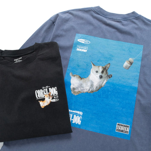(ZT1779) Swimming Corgi Graphic Long Sleeve Tee
