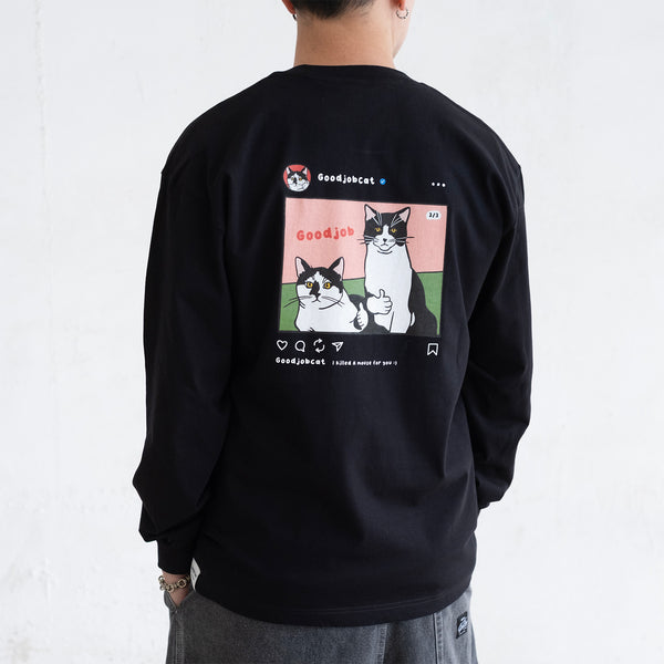(ZT1787) Good Job Cat IG Graphic Long Sleeve Tee