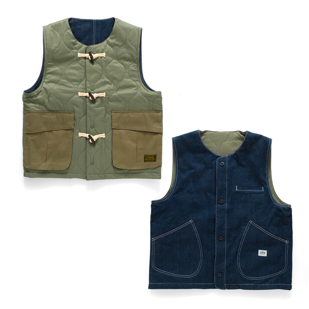 (JK327) Quilited 2 Face Horn Button Vest