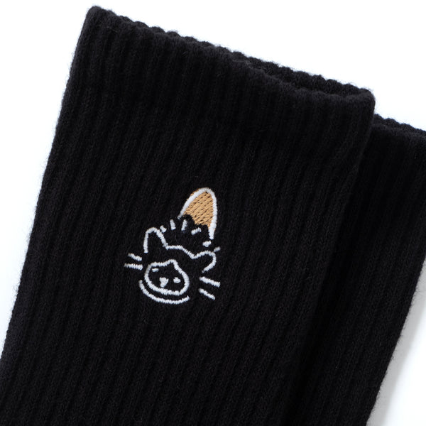 (EX663) Brown Hat Cat Embroidery Socks