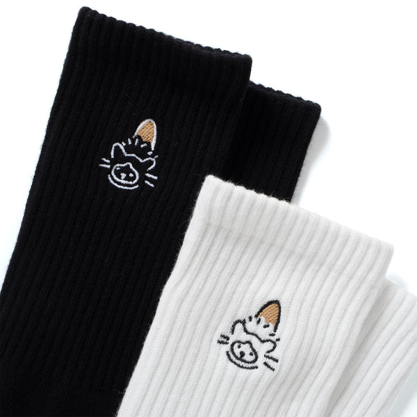 (EX663) Brown Hat Cat Embroidery Socks