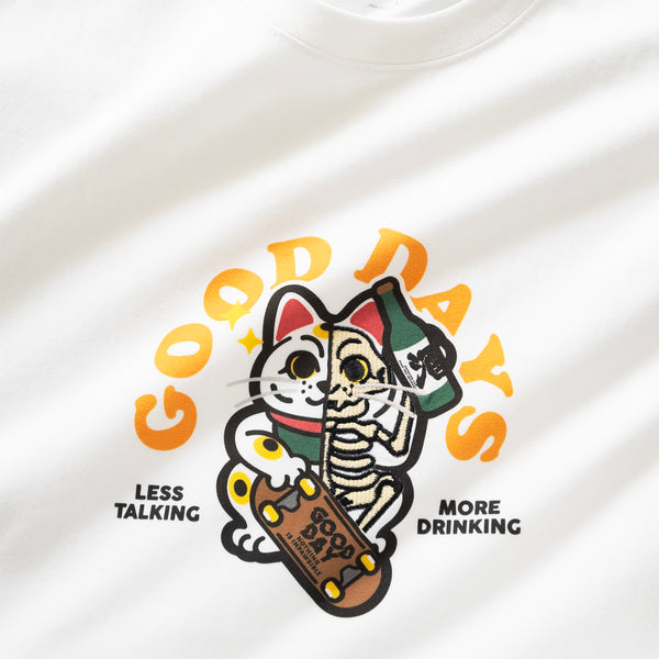 (ZT1295) Lucky Skater Cat Graphic Embroidery Tee
