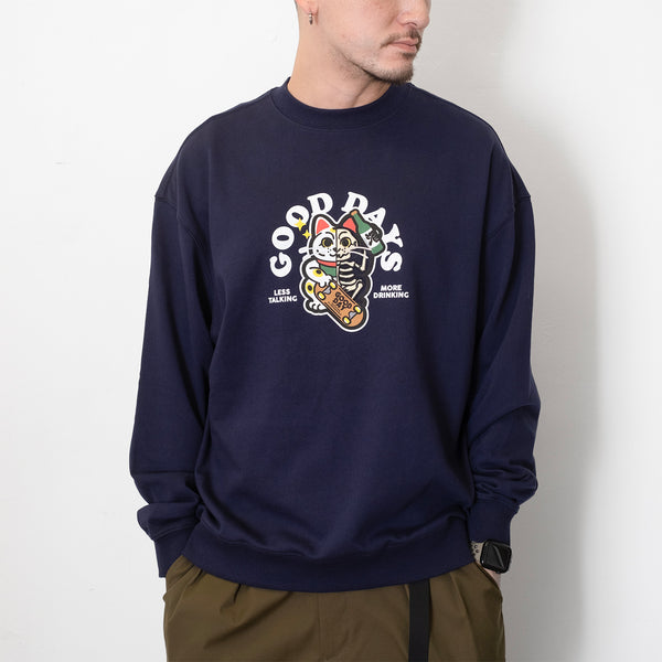 (ZW427) Lucky Skater Cat Graphic Embroidery Sweater