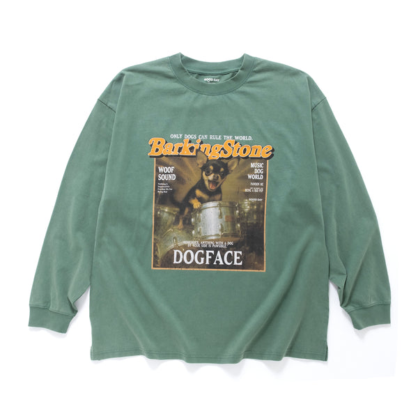 (ZT1818) Barking Dog Graphic Long Sleeve Washed Tee