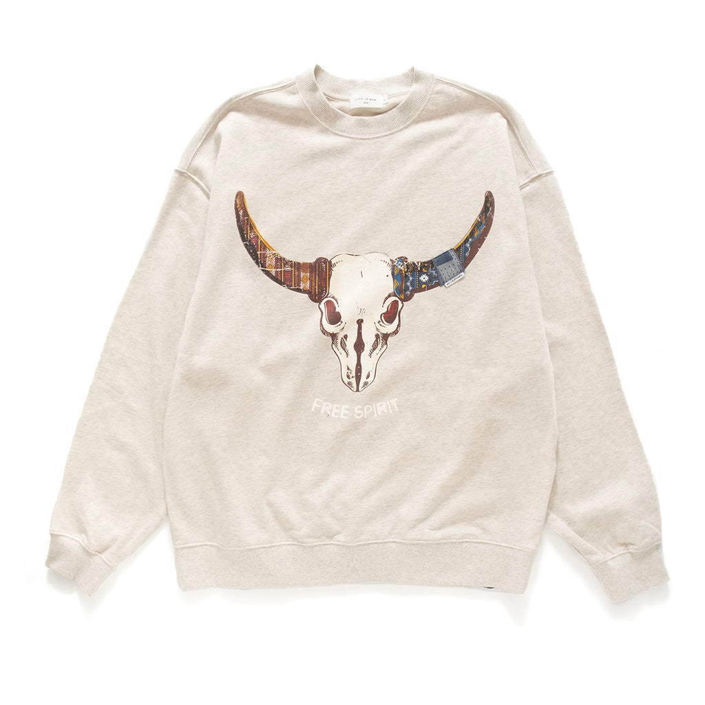(ZW426) Buffalo Skull Graphic Sweater