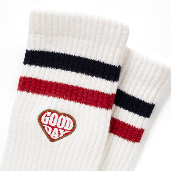 (ZA094) Heart Embroidery Stripes Socks