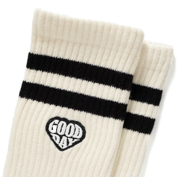 (ZA094) Heart Embroidery Stripes Socks