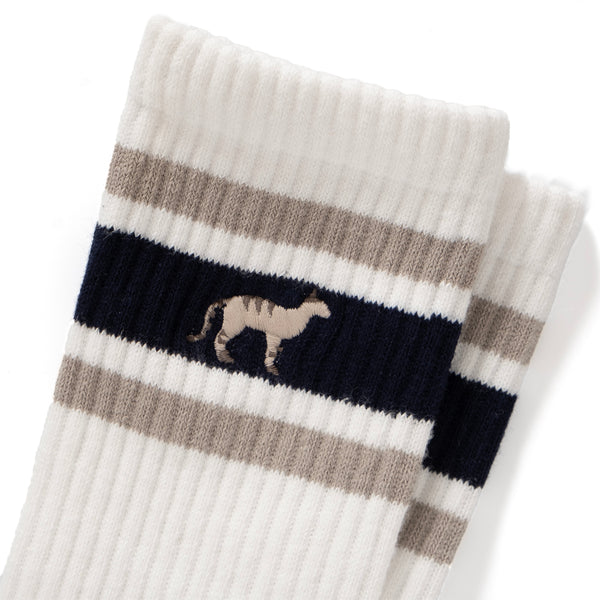 (ZA093) Cat Embroidery Stripes Socks