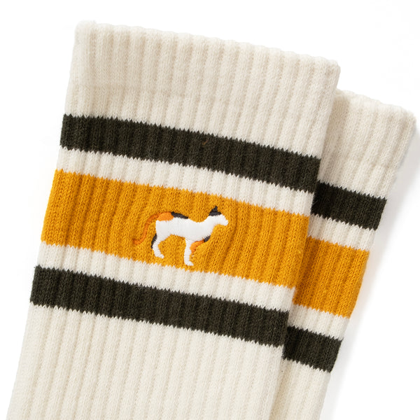 (ZA093) Cat Embroidery Stripes Socks