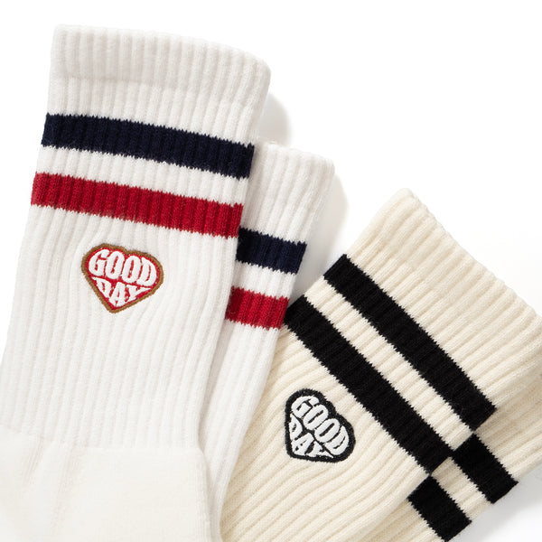 (ZA094) Heart Embroidery Stripes Socks