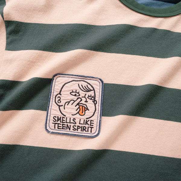 (TP1883) Contrast Stripes Graphic Patch Tee