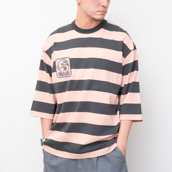 (TP1883) Contrast Stripes Graphic Patch Tee