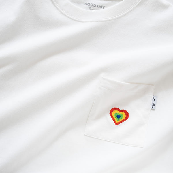 (ZT1165) Colorful Heart Embroidery Pocket Tee