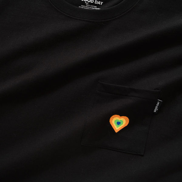 (ZT1165) Colorful Heart Embroidery Pocket Tee