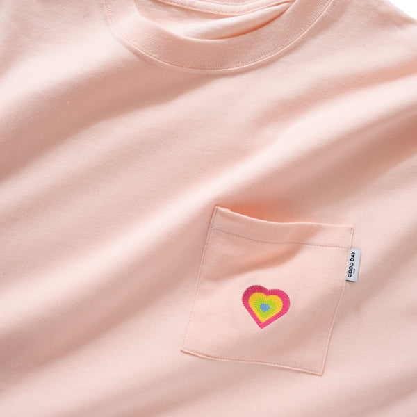 (ZT1165) Colorful Heart Embroidery Pocket Tee