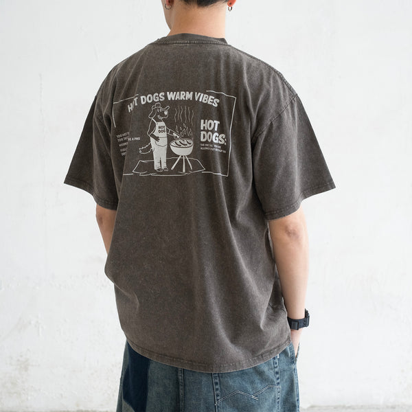 (ZT1646) Grilled Hot Dog Graphic Washed Tee
