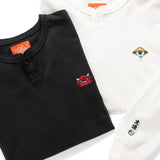 (EX612) Embroidery Henley Neck Long Sleeve Tee
