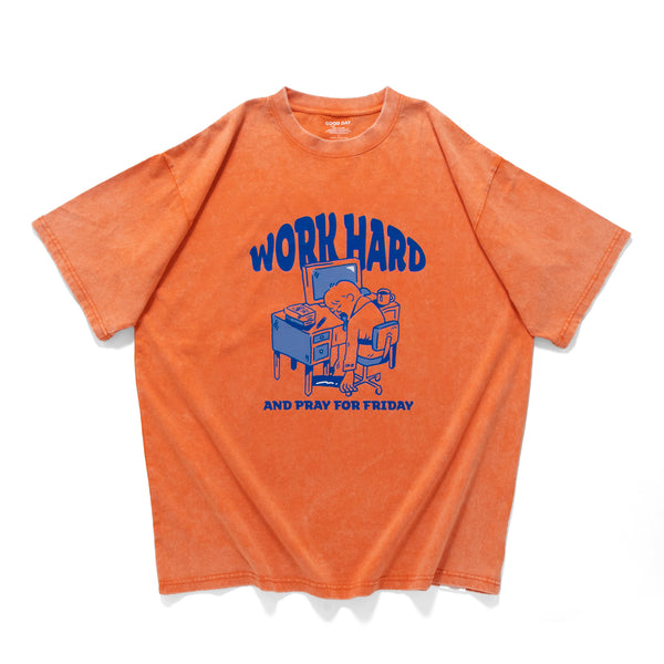 (ZT1648) Work Hard Graphic Washed Tee