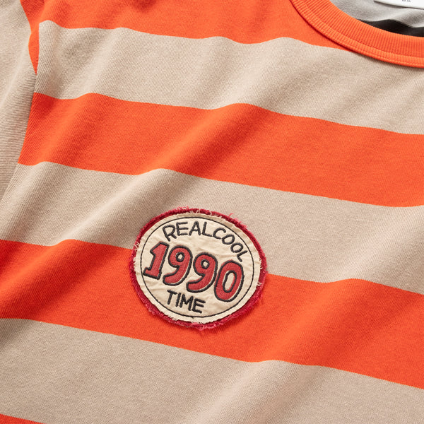 (TP1883) Contrast Stripes Graphic Patch Tee