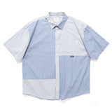 (ST451) Stripe Patchwork Short Sleeve Shirt