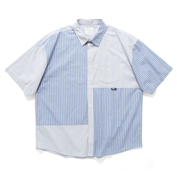 (ST451) Stripe Patchwork Short Sleeve Shirt