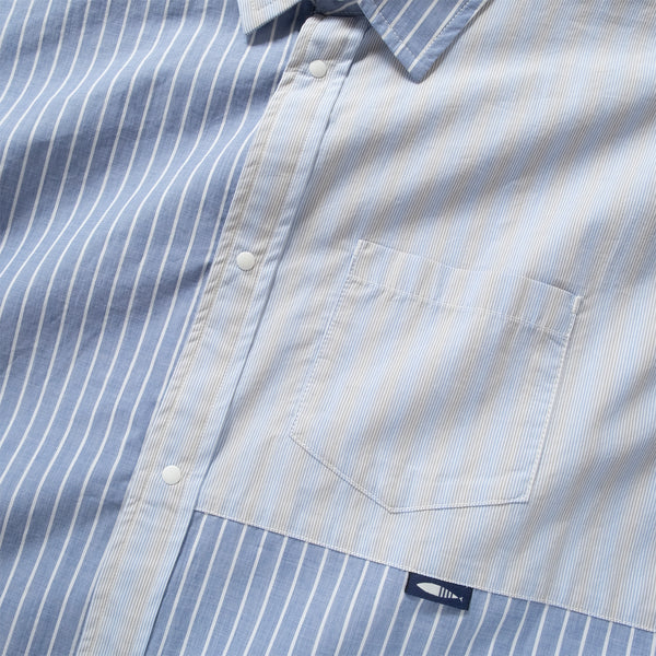 (ST451) Stripe Patchwork Short Sleeve Shirt