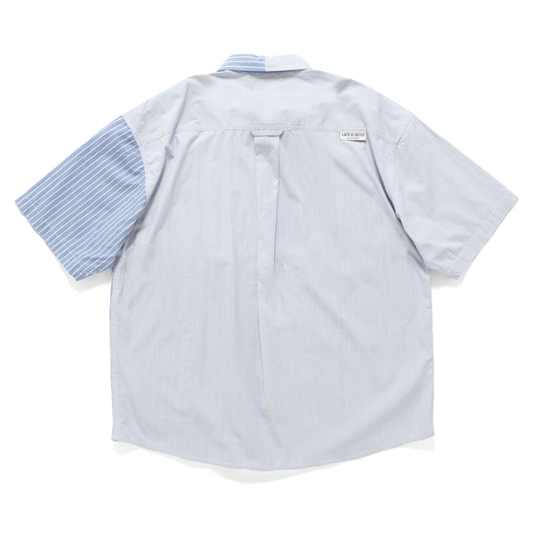 (ST451) Stripe Patchwork Short Sleeve Shirt