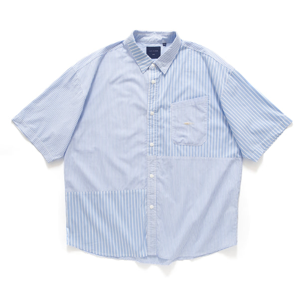 (ST378) Stripe Patchwork Short Sleeve Shirt