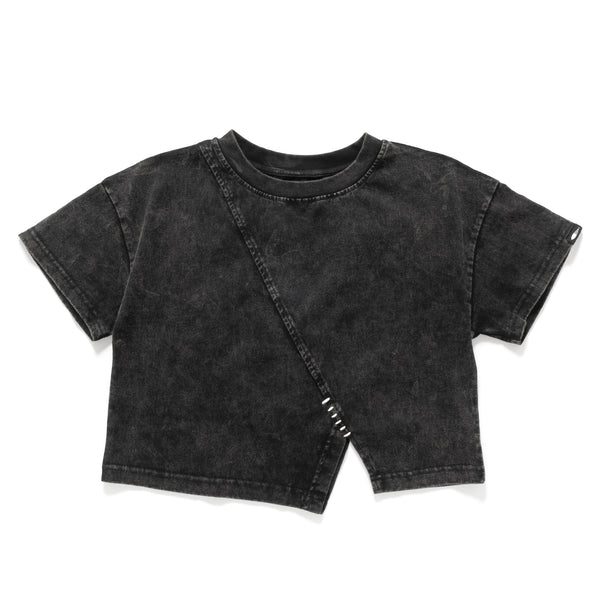 (TP1598) Washed Cropped Split Tee