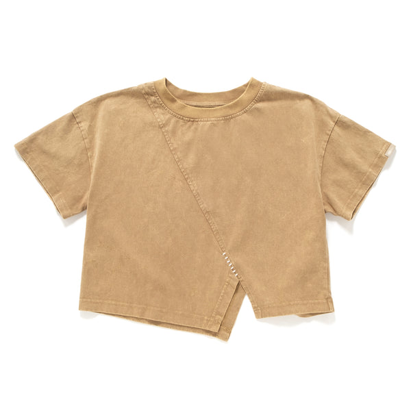 (TP1598) Washed Cropped Split Tee