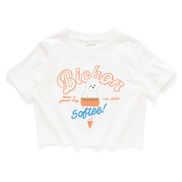 (ZT1460) Bichon Ice Cream Graphic Cropped Tee