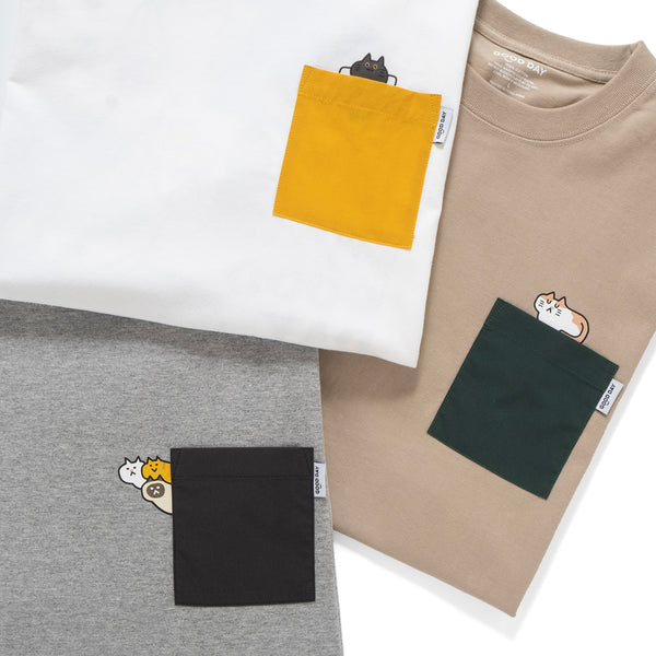 (ZT1669) Camping Cat Graphic Pocket Tee