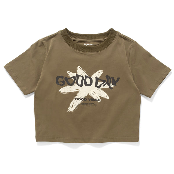 (ZT1677) Flower Graphic Cropped Tee