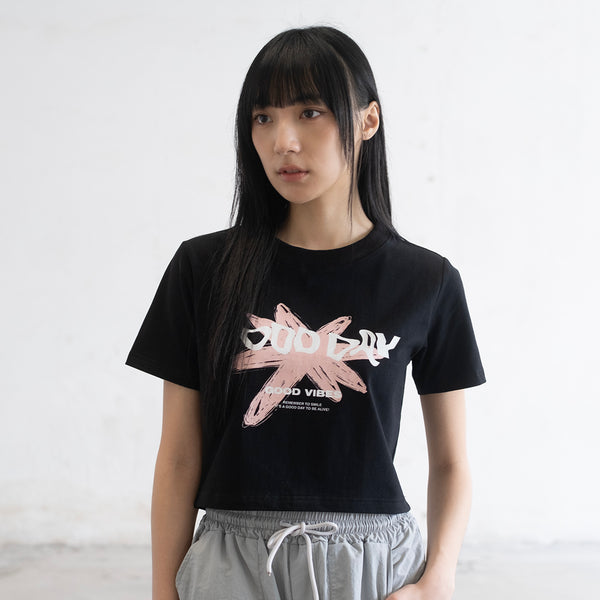 (ZT1677) Flower Graphic Cropped Tee