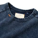 (TP1601) Indigo Washed Sashiko Crop Sleeve Tee