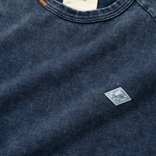 (TP1601) Indigo Washed Sashiko Crop Sleeve Tee