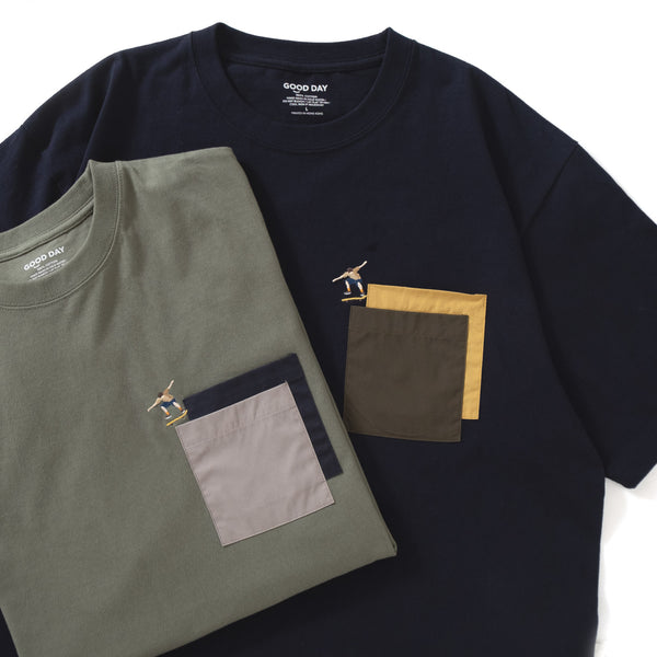 (ZT1171) Skate Embroidery Double Pocket Tee