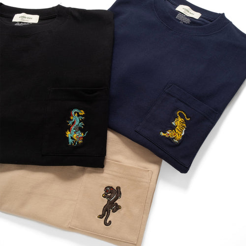 (ZT1680) Dragon Embroidery Pocket Tee
