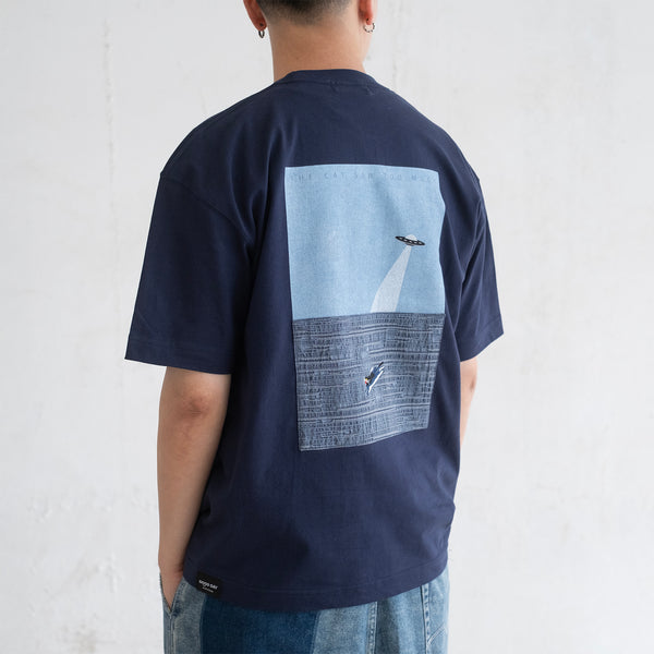 (ZT1686) Swimming Cat Patchwork Pocket Tee
