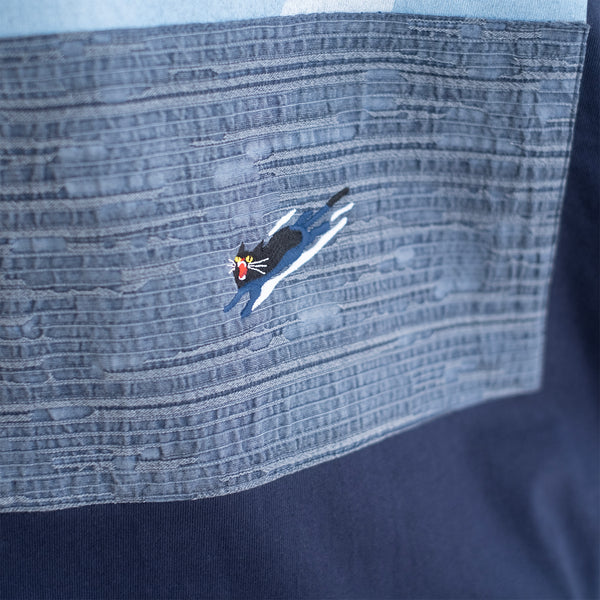 (ZT1686) Swimming Cat Patchwork Pocket Tee