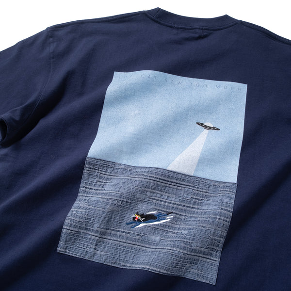 (ZT1686) Swimming Cat Patchwork Pocket Tee