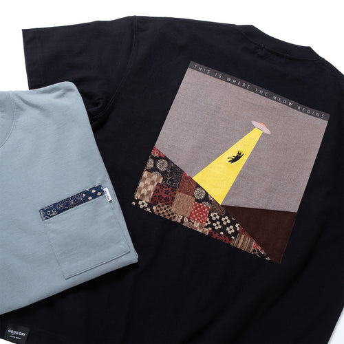 (ZT1685) Meow Begins Patchwork Pocket Tee