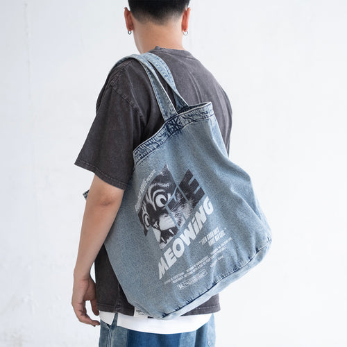 (ZB540) The Meowing Washed Tote Bag