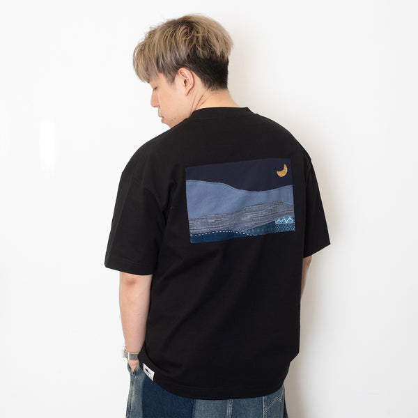 (ZT1694) Night Landscape Patchwork Pocket Tee
