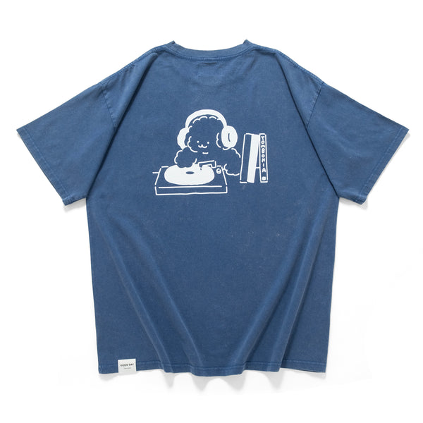 (EX594) Music Graphic Embroidery Washed Tee