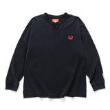 (EX612) Embroidery Henley Neck Long Sleeve Tee