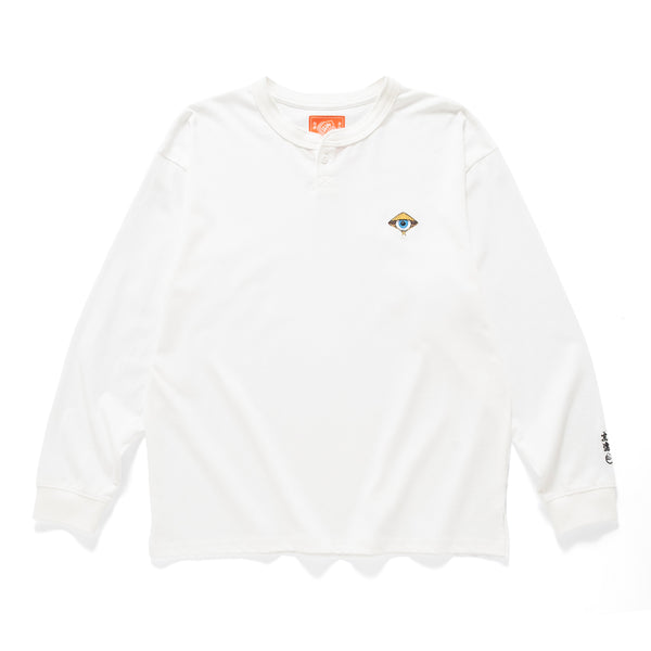 (EX612) Embroidery Henley Neck Long Sleeve Tee