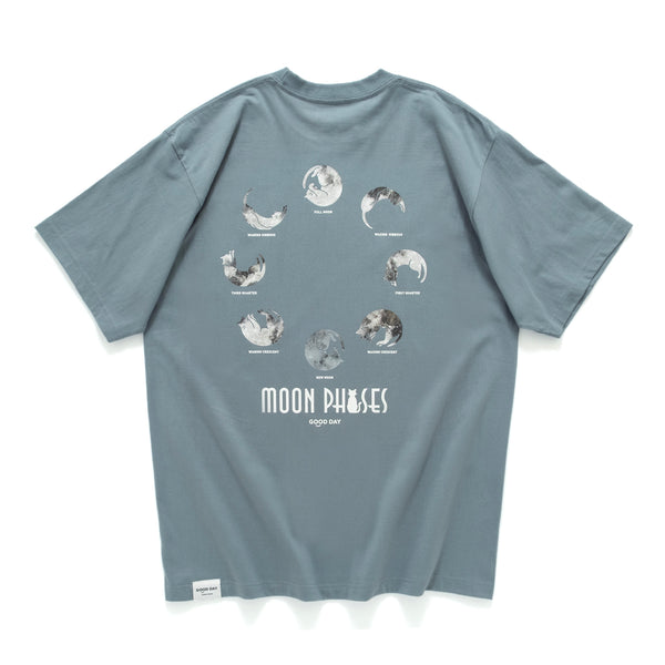 (ZT1654) Cat Moon Phases Graphic Tee