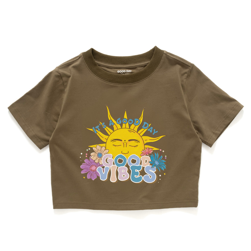 (ZT1508) GOOD VIBES Graphic Cropped Tee