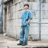(ST457) Jacquard Denim Baseball Shirt